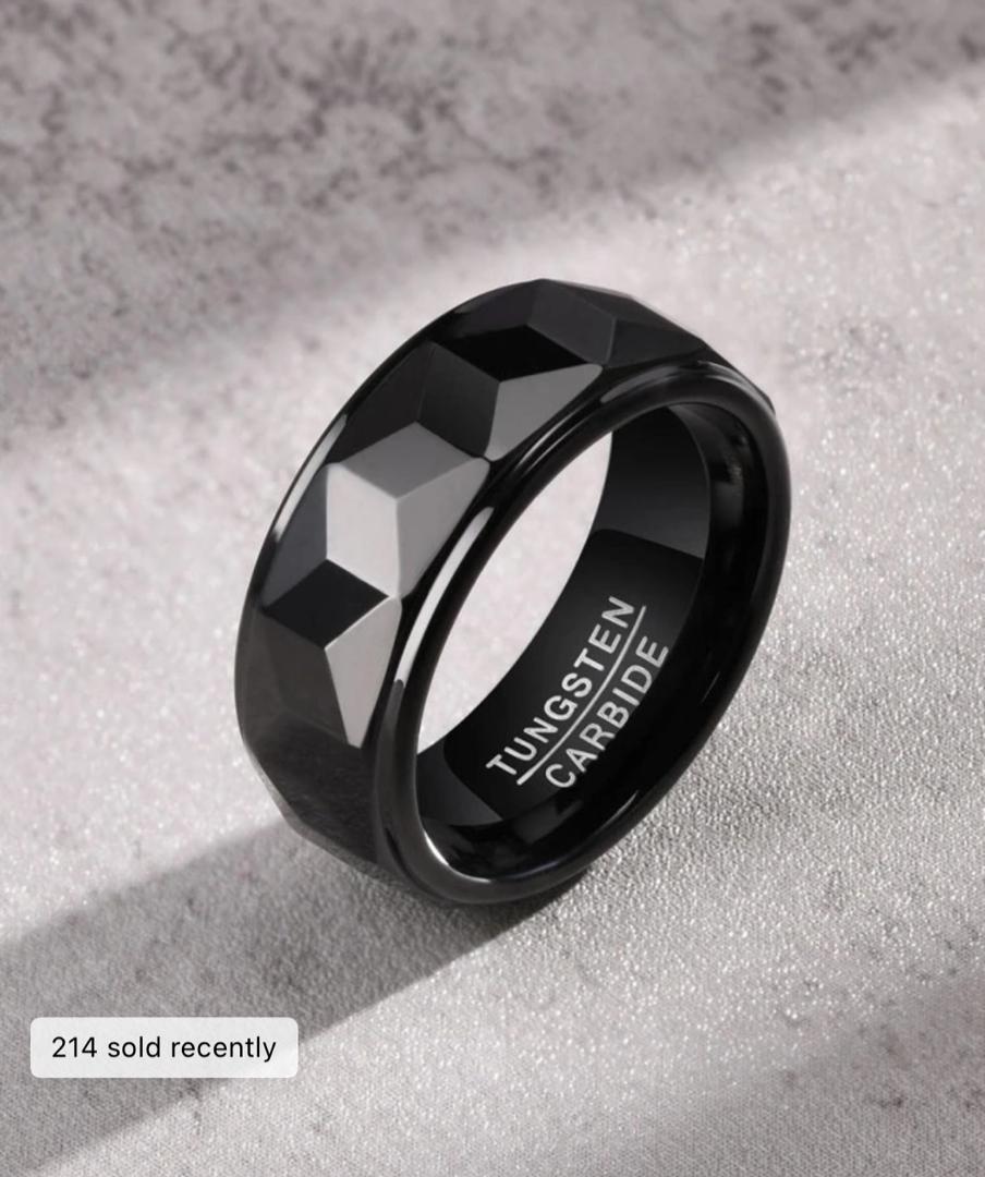 Bague Tungstène Facettée Noire